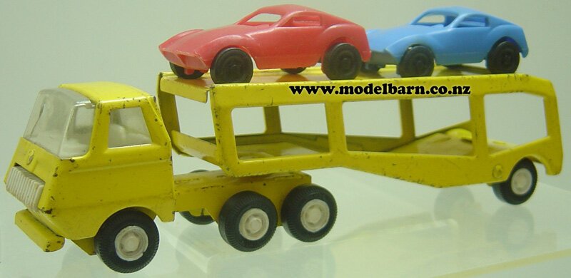 Car Carrier with Plastic Cars yellow 235mm Tiny Tonka Old