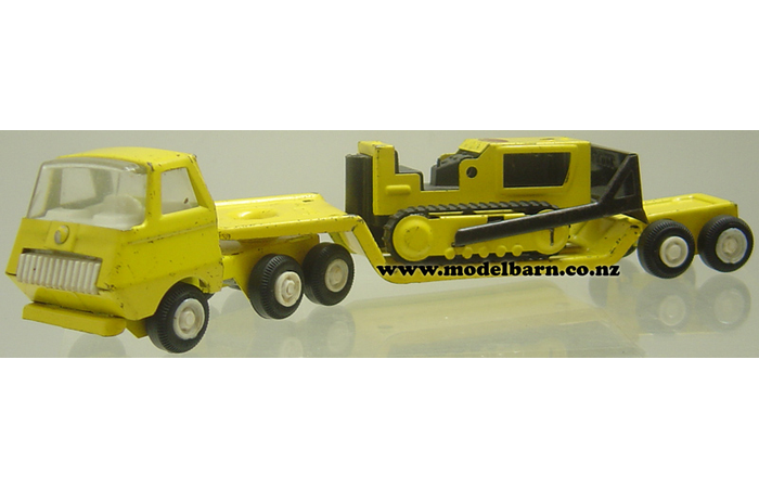 Truck, Low Loader & Bulldozer (yellow, missing track, 283mm) Tiny Tonka