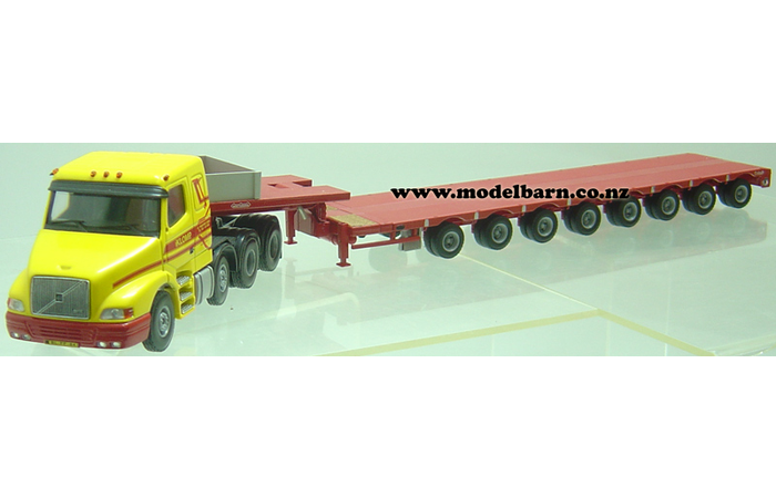 1/50 Volvo NH12 Prime Mover & 8-axle Nooteboom Low Loader Trailer (yellow & red) "Klomp"