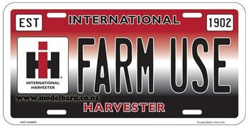 International Harvester Farm Use Licence Plate Embossed Sign (black, 300mm x 150mm)-other-items-Model Barn