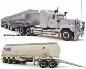 1/64 Mack Super-Liner Tanker Road Train with 3 Trailers "Mobil"-trucks-and-trailers-Model Barn