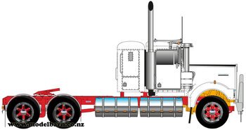1/50 Kenworth W900 Flat Top Prime Mover (White & Red, Spiders)-trucks-and-trailers-Model Barn