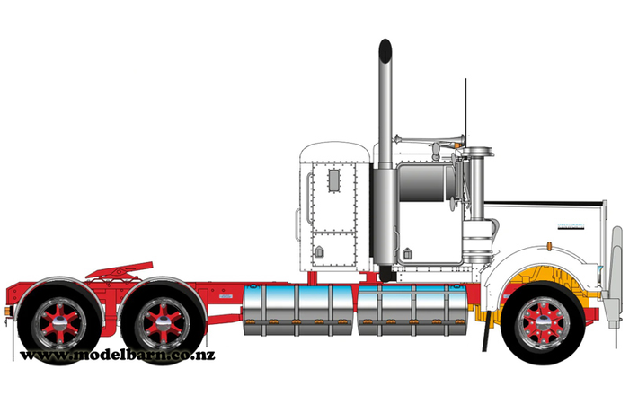 1/50 Kenworth W900 Flat Top Prime Mover (White & Red, Spiders)