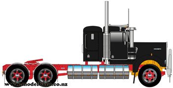 1/50 Kenworth W900 Flat Top Prime Mover (Black & Red, Spiders)-trucks-and-trailers-Model Barn