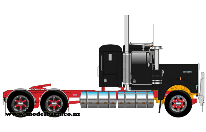 1/50 Kenworth W900 Flat Top Prime Mover (Black & Red, Spiders)