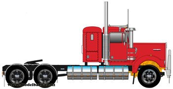 1/50 Kenworth W900 Flat Top Prime Mover (Rosso Red & Black, Spiders)-trucks-and-trailers-Model Barn