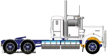 1/50 Kenworth W900 Flat Top Prime (White & Metallic Blue, Spiders)-trucks-and-trailers-Model Barn