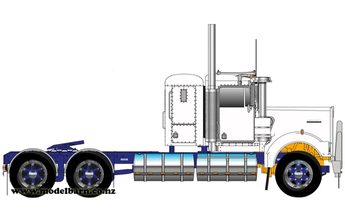 1/50 Kenworth W900 Flat Top Prime (White & Metallic Blue, Spiders)