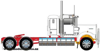 1/50 Kenworth W900 Flat Top Prime Mover (White & Red, Alloys)-trucks-and-trailers-Model Barn