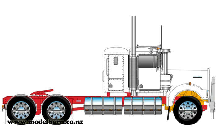 1/50 Kenworth W900 Flat Top Prime Mover (White & Red, Alloys)