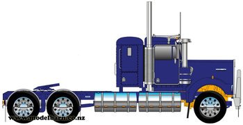 1/50 Kenworth W900 Flat Top Prime Mover (Metallic Blue, Alloys)-trucks-and-trailers-Model Barn