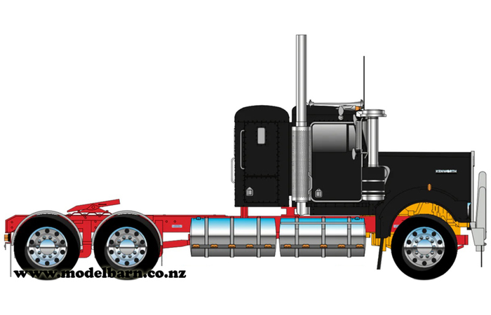 1/50 Kenworth W900 Flat Top Prime Mover (Black & Red, Alloys)