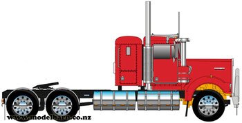 1/50 Kenworth W900 Flat Top Prime Mover (Rosso Red, Alloys)-trucks-and-trailers-Model Barn