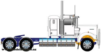 1/50 Kenworth W900 Flat Top Prime Mover (White & Blue, Alloys)-trucks-and-trailers-Model Barn