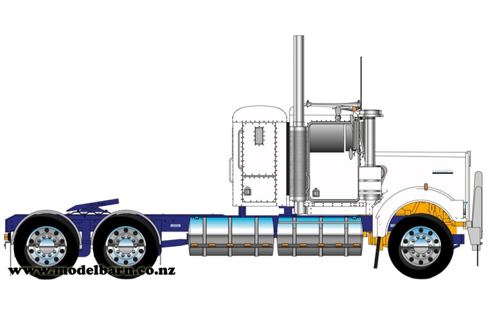 1/50 Kenworth W900 Flat Top Prime Mover (White & Blue, Alloys)