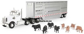 1/32 Freightliner 122SD with Semi Livestock Trailer & Cattle-freightliner-Model Barn