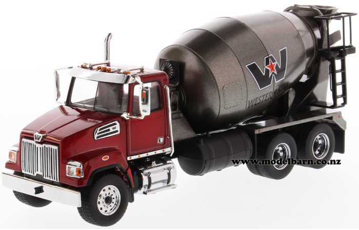 1/50 Western Star 4700 SF Concrete Mixer (Metallic Red & Gunmetal Grey)