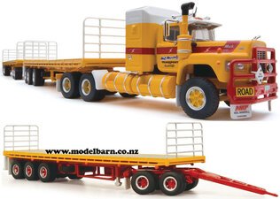 1/64 Mack Valueliner Flat Deck Road Train with 3 Trailers "Mansell"-trucks-and-trailers-Model Barn