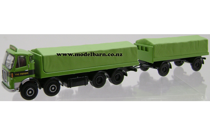 1/76 AEC Mammoth Major Mark V 4-Axle Flatdeck Truck with 2-Axle Trailer & Loads "Vic Hallam"