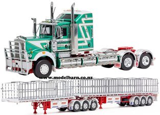 1/50 Kenworth C509 Prime Mover & Freighter Flat Top B-Double Trailer Set Combo "Dawsons Haulage"-kenworth-Model Barn