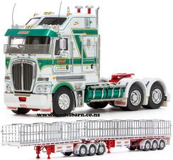 1/50 Kenworth K200 Prime Mover & Freighter Flat Top B-Double Trailer Combo "Dawsons Haulage"-kenworth-Model Barn